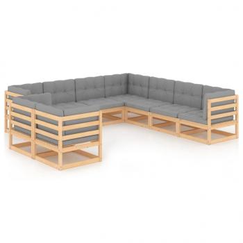 ARDEBO.de - 9-tlg. Garten-Lounge-Set mit Kissen Massivholz Kiefer