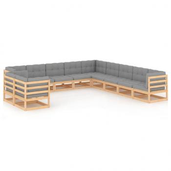 ARDEBO.de - 11-tlg. Garten-Lounge-Set mit Kissen Kiefer Massivholz