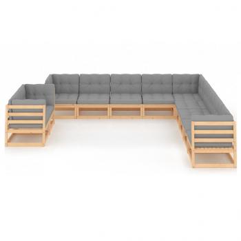 11-tlg. Garten-Lounge-Set mit Kissen Kiefer Massivholz