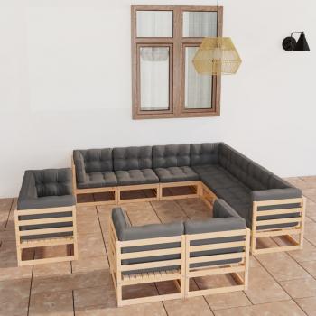 ARDEBO.de - 11-tlg. Garten-Lounge-Set mit Kissen Kiefer Massivholz