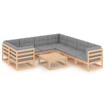 ARDEBO.de - 9-tlg. Garten-Lounge-Set mit Kissen Massivholz Kiefer