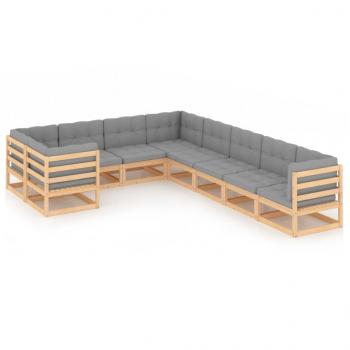 ARDEBO.de - 9-tlg. Garten-Lounge-Set mit Kissen Massivholz Kiefer