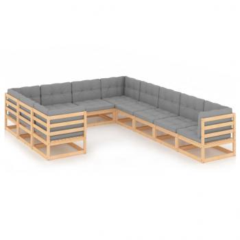 ARDEBO.de - 10-tlg. Garten-Lounge-Set mit Kissen Massivholz Kiefer