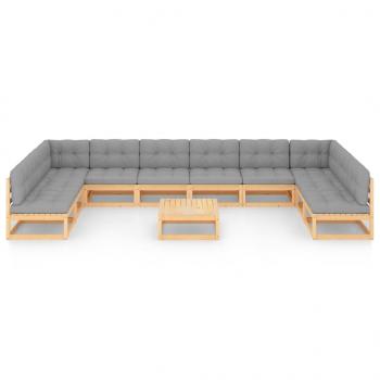 11-tlg. Garten-Lounge-Set mit Kissen Kiefer Massivholz