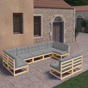 ARDEBO.de - 9-tlg. Garten-Lounge-Set mit Kissen Massivholz Kiefer