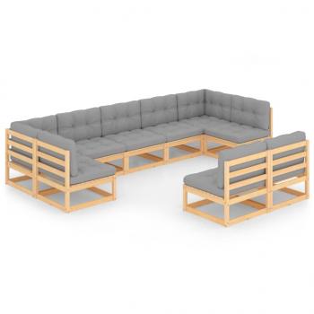 9-tlg. Garten-Lounge-Set mit Kissen Massivholz Kiefer