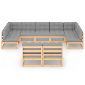 9-tlg. Garten-Lounge-Set mit Kissen Massivholz Kiefer