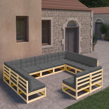 ARDEBO.de - 11-tlg. Garten-Lounge-Set mit Kissen Kiefer Massivholz