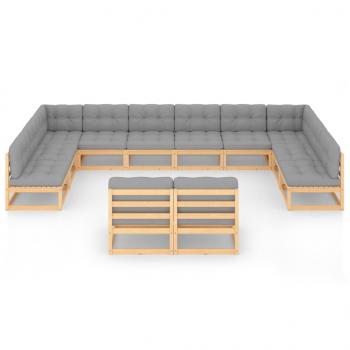 12-tlg. Garten-Lounge-Set mit Kissen Massivholz Kiefer