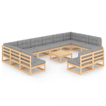 13-tlg. Garten-Lounge-Set mit Kissen Massivholz Kiefer