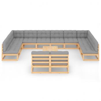 13-tlg. Garten-Lounge-Set mit Kissen Massivholz Kiefer