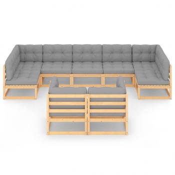 9-tlg. Garten-Lounge-Set mit Kissen Massivholz Kiefer