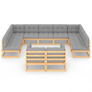 11-tlg. Garten-Lounge-Set mit Kissen Kiefer Massivholz