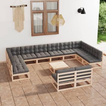 ARDEBO.de - 13-tlg. Garten-Lounge-Set mit Kissen Massivholz Kiefer