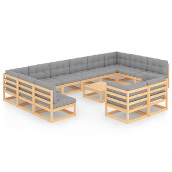 13-tlg. Garten-Lounge-Set mit Kissen Massivholz Kiefer