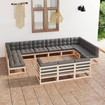 ARDEBO.de - 13-tlg. Garten-Lounge-Set mit Kissen Massivholz Kiefer