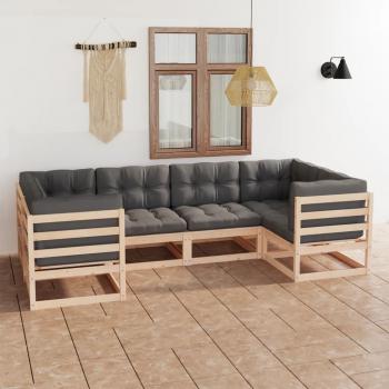 ARDEBO.de - 6-tlg. Garten-Lounge-Set mit Kissen Massivholz Kiefer