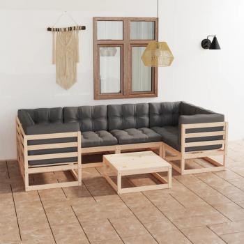 ARDEBO.de - 7-tlg. Garten-Lounge-Set mit Kissen Massivholz Kiefer