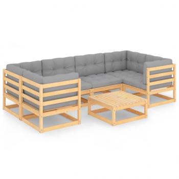 7-tlg. Garten-Lounge-Set mit Kissen Massivholz Kiefer