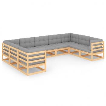 9-tlg. Garten-Lounge-Set mit Kissen Massivholz Kiefer