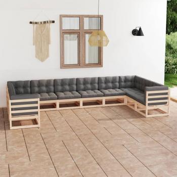 ARDEBO.de - 10-tlg. Garten-Lounge-Set mit Kissen Massivholz Kiefer