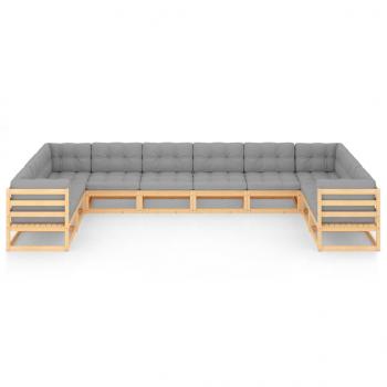 10-tlg. Garten-Lounge-Set mit Kissen Massivholz Kiefer