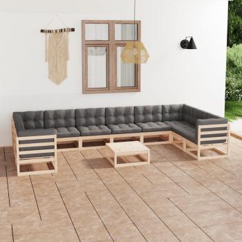 ARDEBO.de - 11-tlg. Garten-Lounge-Set mit Kissen Kiefer Massivholz