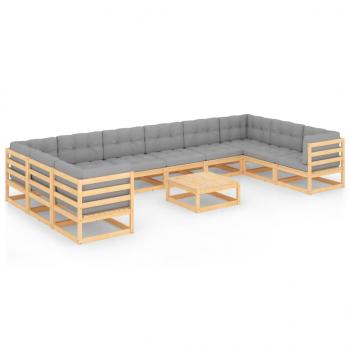 11-tlg. Garten-Lounge-Set mit Kissen Kiefer Massivholz