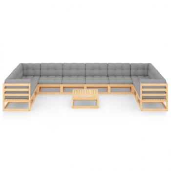 11-tlg. Garten-Lounge-Set mit Kissen Kiefer Massivholz