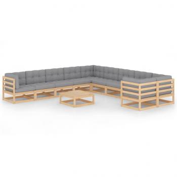 ARDEBO.de - 11-tlg. Garten-Lounge-Set mit Kissen Kiefer Massivholz