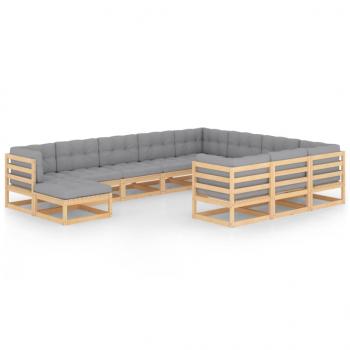 ARDEBO.de - 11-tlg. Garten-Lounge-Set mit Kissen Kiefer Massivholz