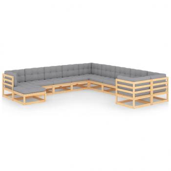 ARDEBO.de - 11-tlg. Garten-Lounge-Set mit Kissen Kiefer Massivholz