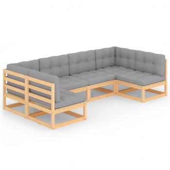 6-tlg. Garten-Lounge-Set mit Kissen Massivholz Kiefer