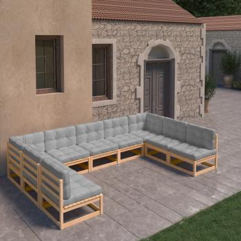 ARDEBO.de - 9-tlg. Garten-Lounge-Set mit Kissen Massivholz Kiefer