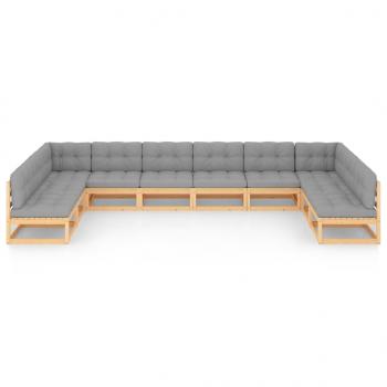 10-tlg. Garten-Lounge-Set mit Kissen Massivholz Kiefer