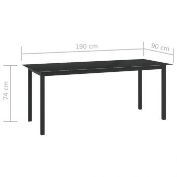 Gartentisch Schwarz 190x90x74 cm Aluminium und Glas