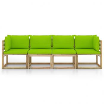 Gartensofa 4-Sitzer mit Kissen in Hellgrün