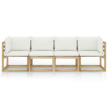 Gartensofa 4-Sitzer mit Kissen in Creme