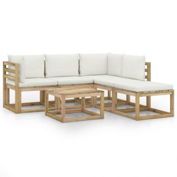 6-tlg. Garten-Lounge-Set mit Creme Kissen