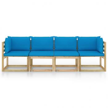 Gartensofa 4-Sitzer mit Kissen in Hellblau