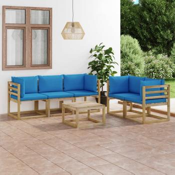 ARDEBO.de - 6-tlg. Garten-Lounge-Set mit Hellblauen Kissen