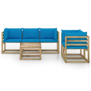 6-tlg. Garten-Lounge-Set mit Hellblauen Kissen