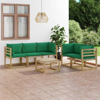 ARDEBO.de - 6-tlg. Garten-Lounge-Set mit Grünen Kissen