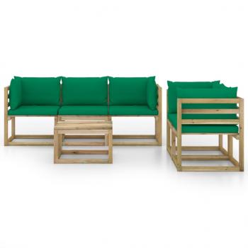 6-tlg. Garten-Lounge-Set mit Grünen Kissen