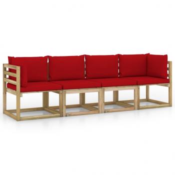 Gartensofa 4-Sitzer mit Kissen in Rot