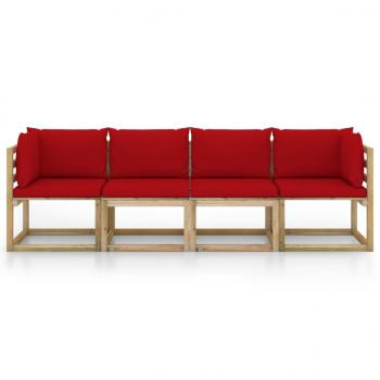 Gartensofa 4-Sitzer mit Kissen in Rot