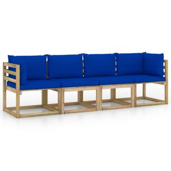 Gartensofa 4-Sitzer mit Kissen in Blau