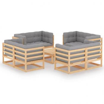 ARDEBO.de - 9-tlg. Garten-Lounge-Set mit Kissen Kiefer Massivholz