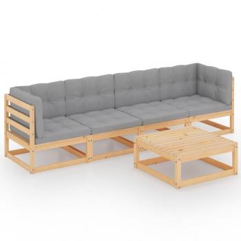 5-tlg. Garten-Lounge-Set mit Kissen Kiefer Massivholz