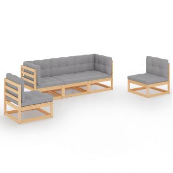 5-tlg. Garten-Lounge-Set mit Kissen Kiefer Massivholz